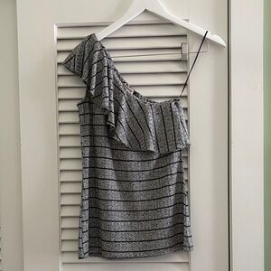 Juicy Couture Gray Striped One-Shoulder Top